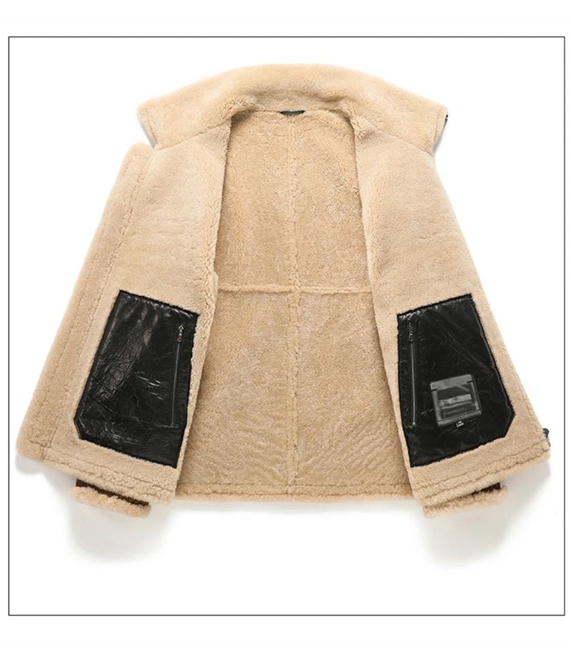 Płaszcz Z Futra Shearling Męski Zagęszczony Z Prawdziwego Z Prawdziwej Skóry - Wielbłąd