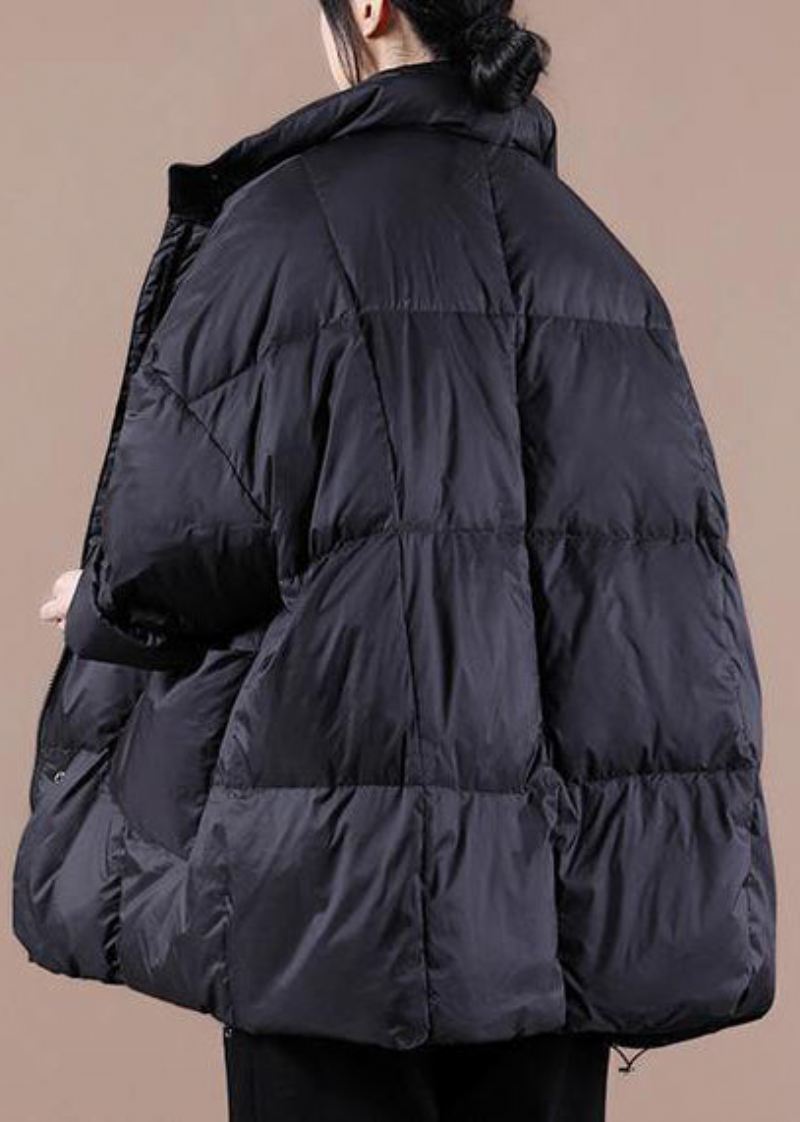 Casualowa Odzież Plus Size Damska Parka Kurtki Czarna Stójka Duże Kieszenie Puchowe Płaszcz Zimowy - Czarny
