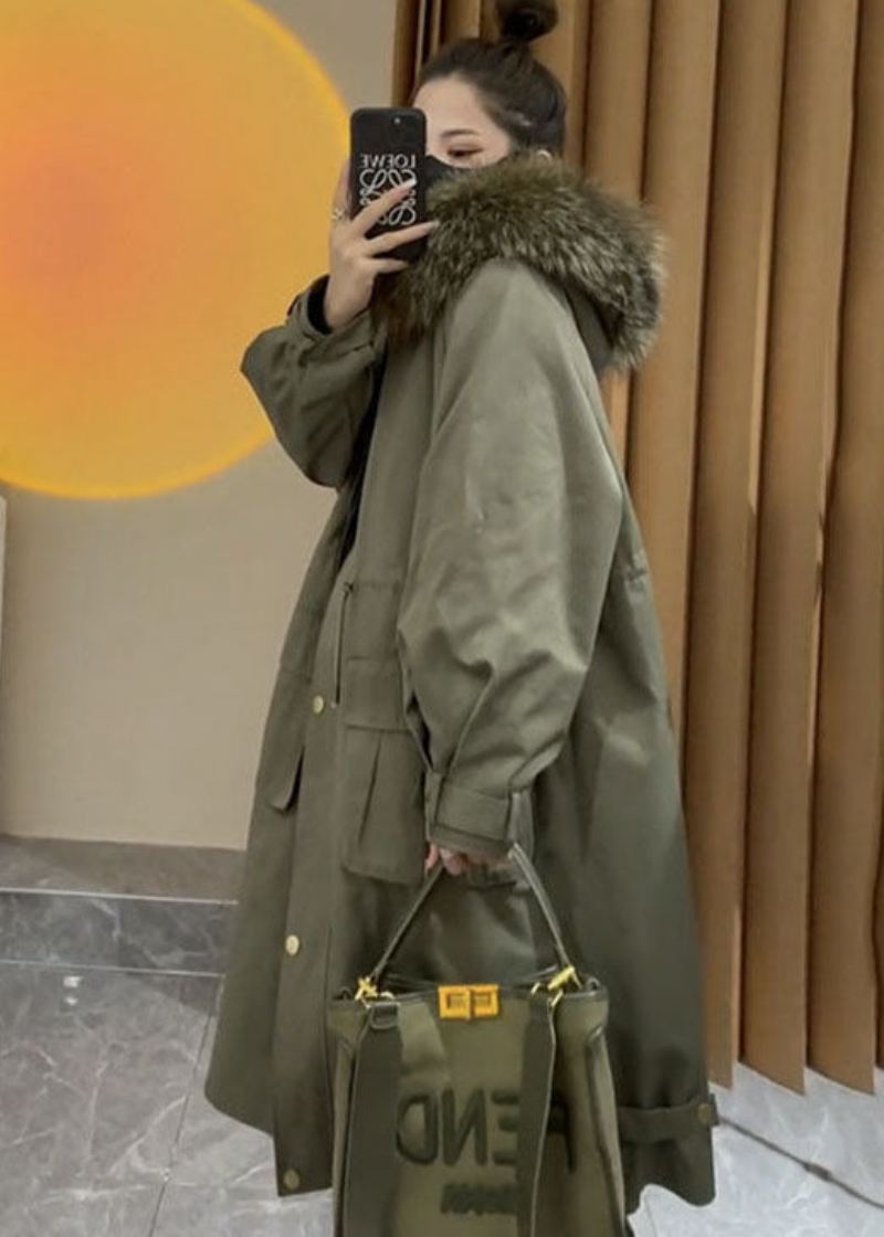 Damska Parka Zimowa Art Caramel Z Kołnierzem Ze Sztucznego Futra I Kieszeniami Ze Sznurkiem - Karmel