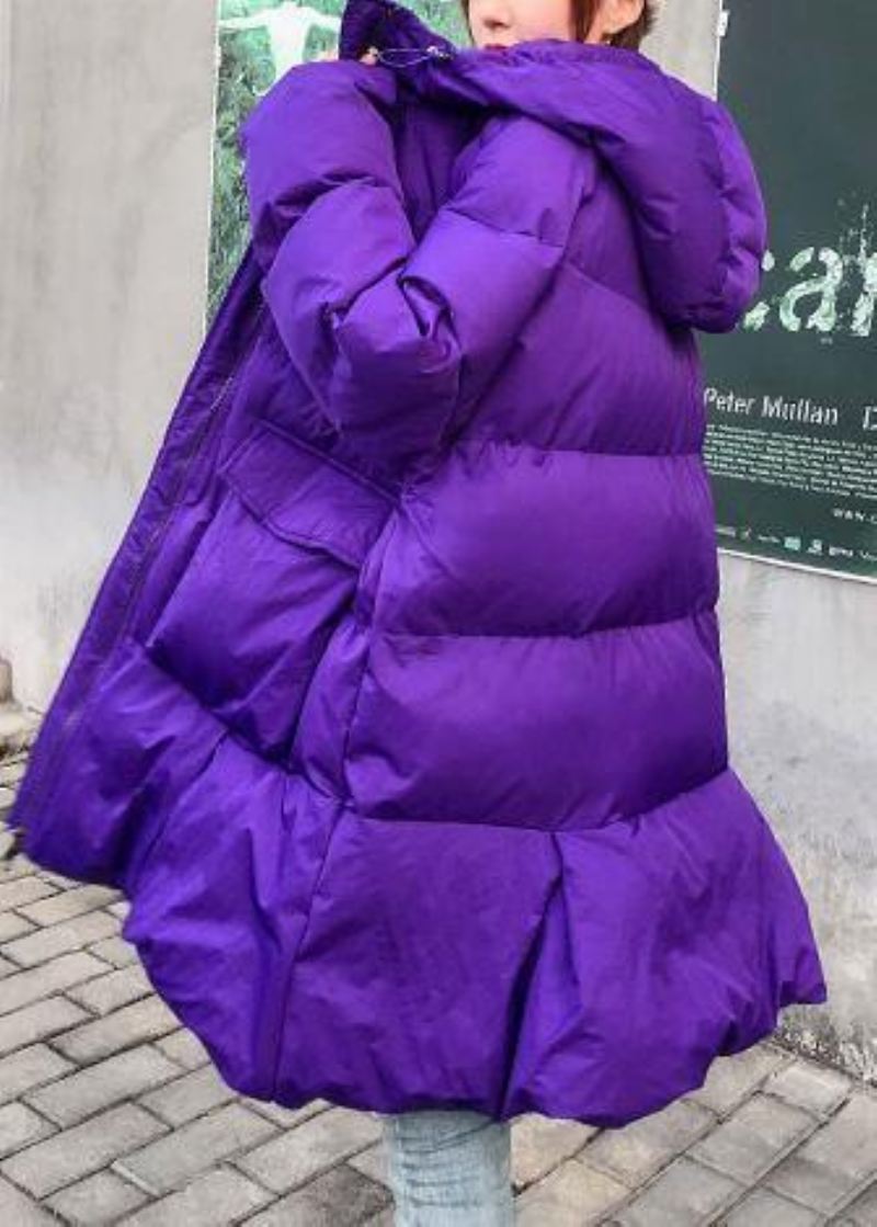 Delikatny Fioletowy Płaszcz Oversize Kurtki Płaszcze Zimowe Z Kapturem - Fioletowy