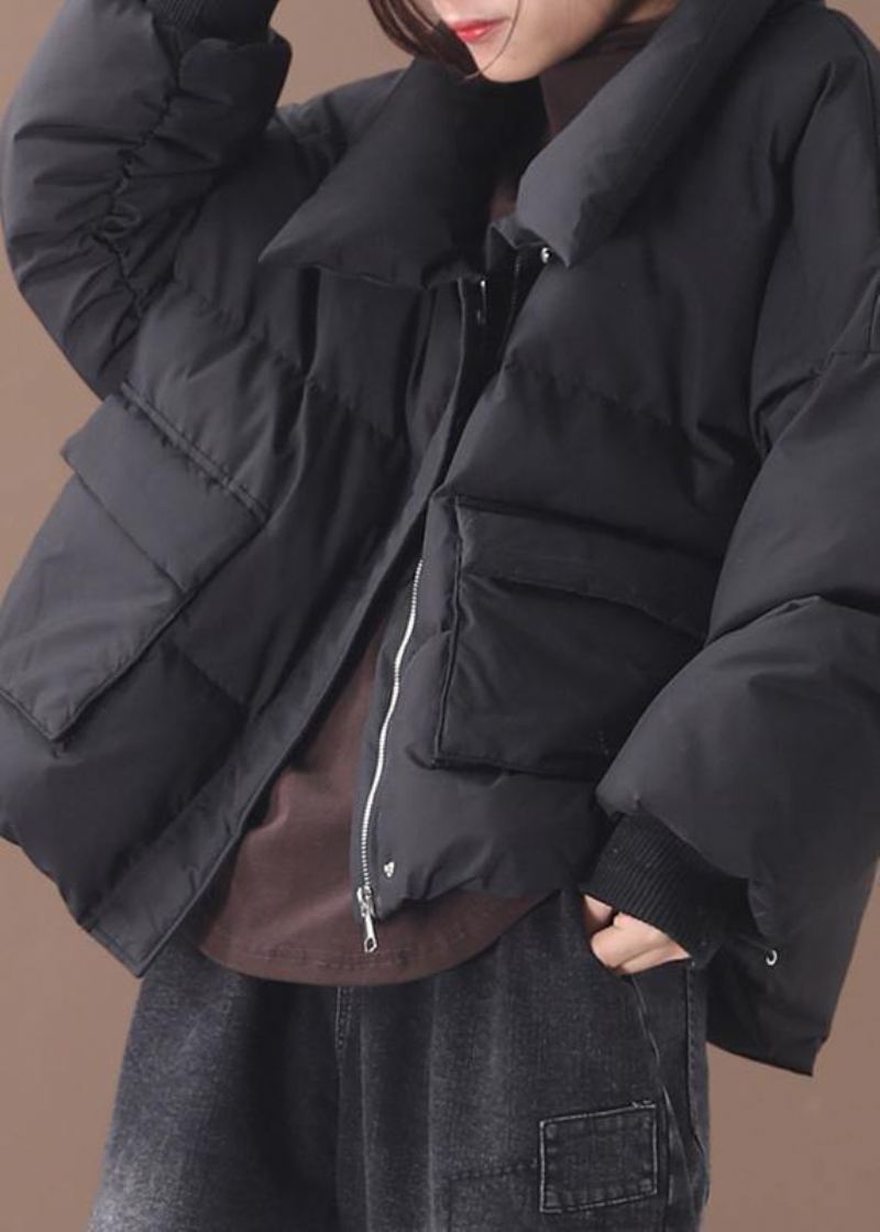 Luksusowy Czarny Płaszcz Z Gęsiego Puchu Modna Kurtka Puchowa Plus Size Zimowa Stójka