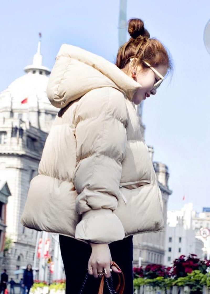 Luksusowy Damski Płaszcz Parka Plus Size W Kolorze Beżowym Z Grubym Płaszczem Z Kaczego Puchu - Beżowy