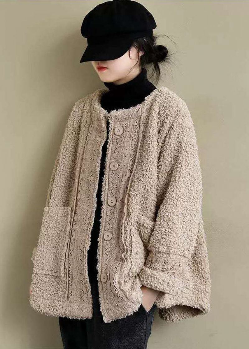 Plus Size Khaki Koronkowa Patchworkowa Parka Ze Sztucznego Futra W Kolorze Zimowa - Kurtki puchowe damskie