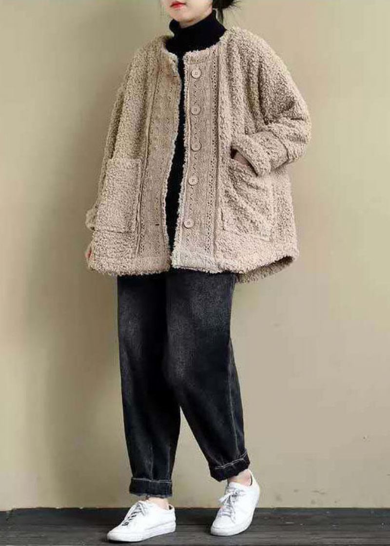 Plus Size Khaki Koronkowa Patchworkowa Parka Ze Sztucznego Futra W Kolorze Zimowa - Kurtki puchowe damskie