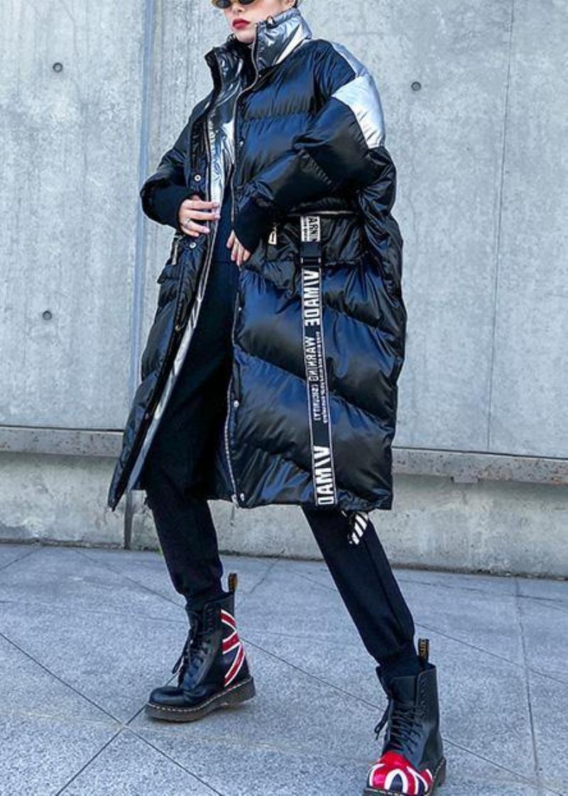 Plus Size Kurtka Puchowa Z Wysokim Dekoltem Płaszcze Zimowe Czarna Patchworkowa Damska Parka - Kurtki puchowe damskie