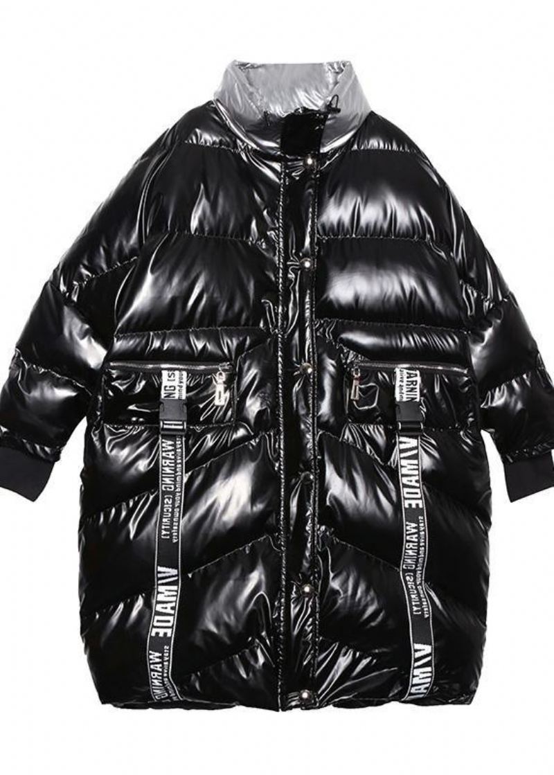 Plus Size Kurtka Puchowa Z Wysokim Dekoltem Płaszcze Zimowe Czarna Patchworkowa Damska Parka - Kurtki puchowe damskie