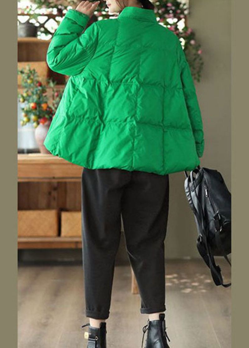 Stylowy Zielony Oversize'owy Orientalny Płaszcz Z Kaczym Puchem Z Dekoltem W Kształcie Litery V Zimowy - Kurtki puchowe damskie