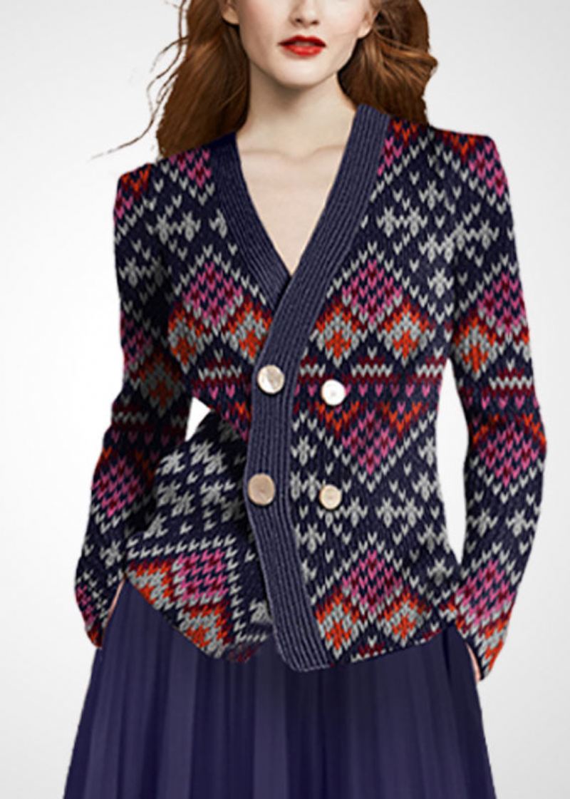 Fioletowo-czerwony Wełniany Dwuczęściowy Zestaw Odzież Damska V Neck Double Breast Winter