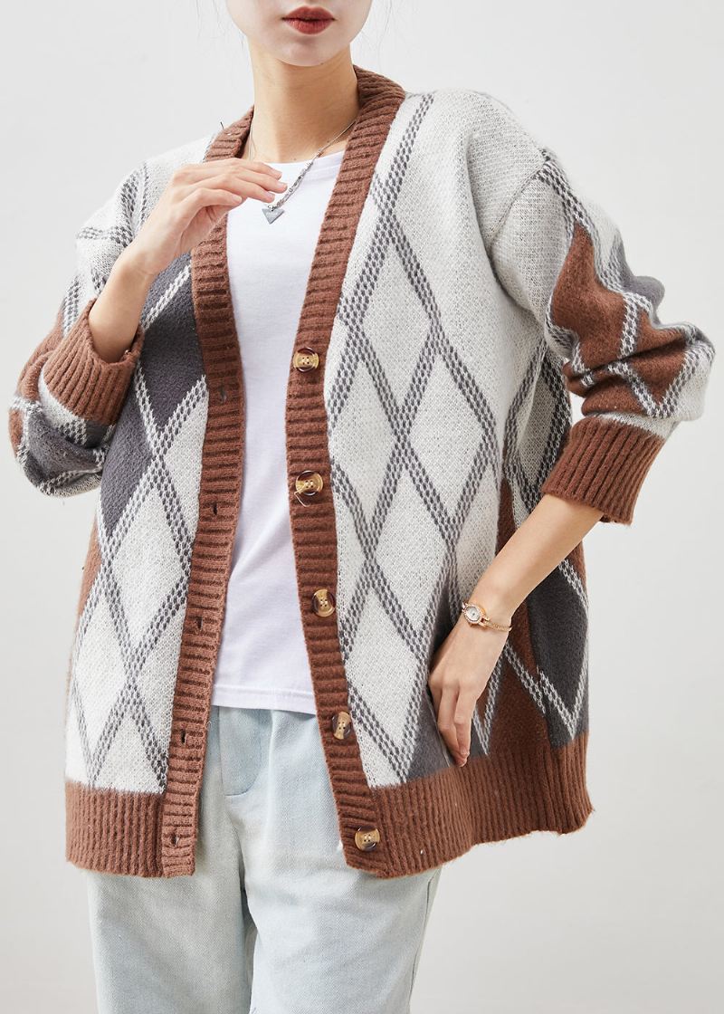 Nowoczesna Oversize'owa Dzianinowa Kurtka W Kolorze Khaki Wiosenna