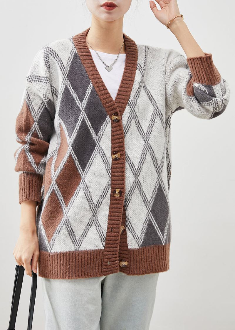 Nowoczesna Oversize'owa Dzianinowa Kurtka W Kolorze Khaki Wiosenna - Kardigany damskie