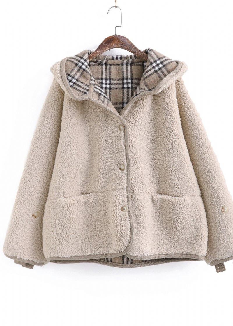 Diy Kieszenie Z Kapturem Fine Maxi Płaszcz Khaki Znosić - Khaki