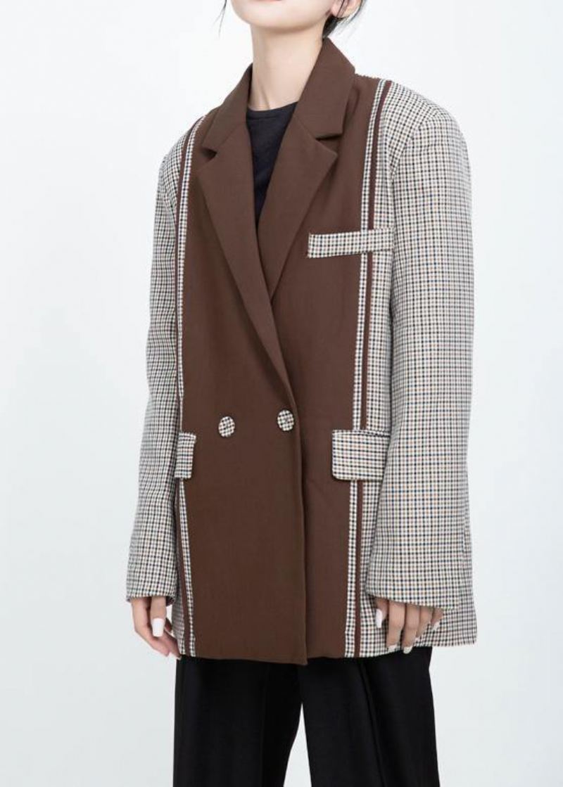 Moda Damska Patchworkowe Płaszcze Khaki Art Znosić - Płaszcze zimowe damskie