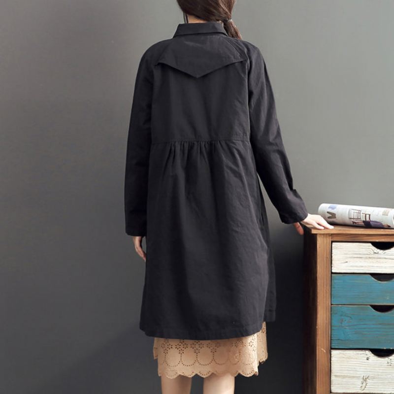 Nowe Modne Czarne Bawełniane Długie Płaszcze Wierzchnie Plus Size Ciepłe Dwurzędowe Trencze Z Wysokim Stanem - Płaszcze zimowe damskie