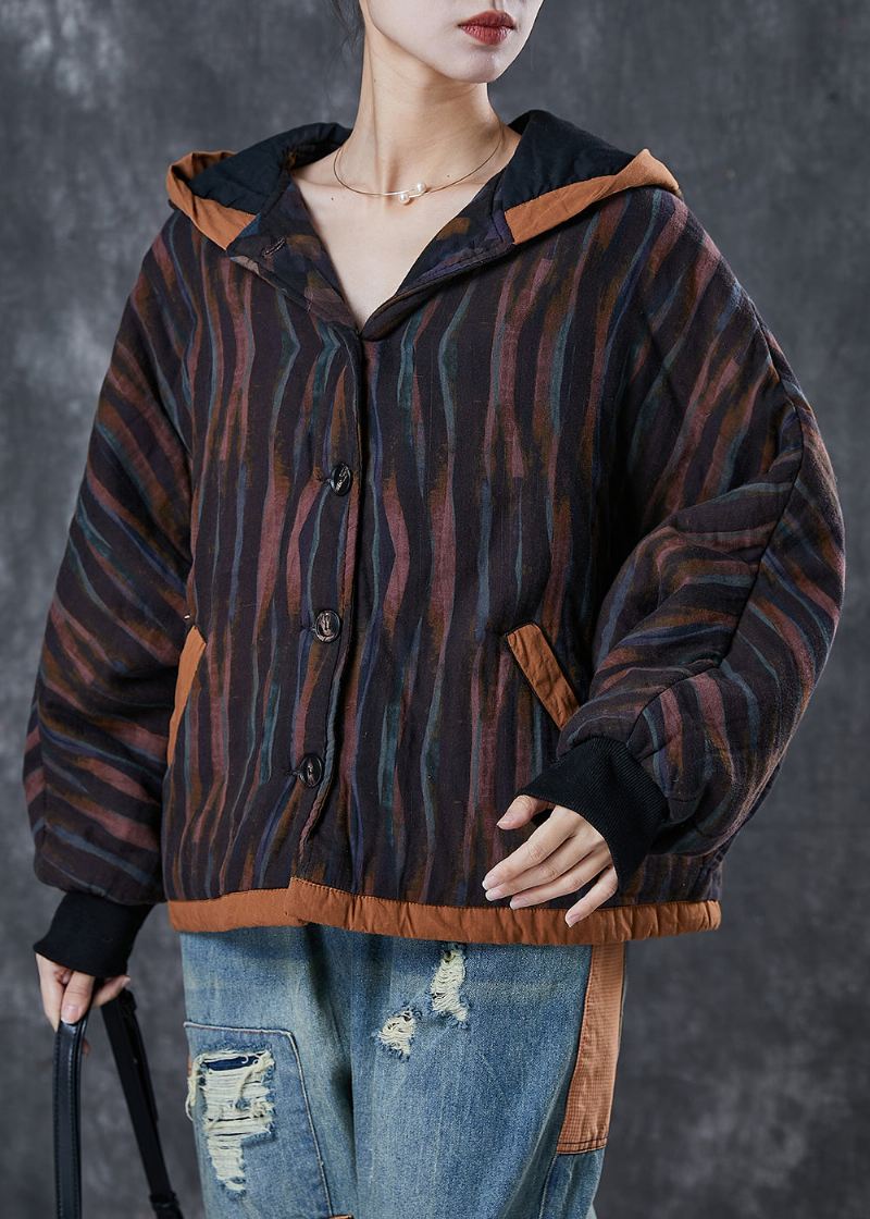 Plus Size Czarna Oversize'owa Kurtka Wiosenna W Paski Z Delikatnej Bawełny