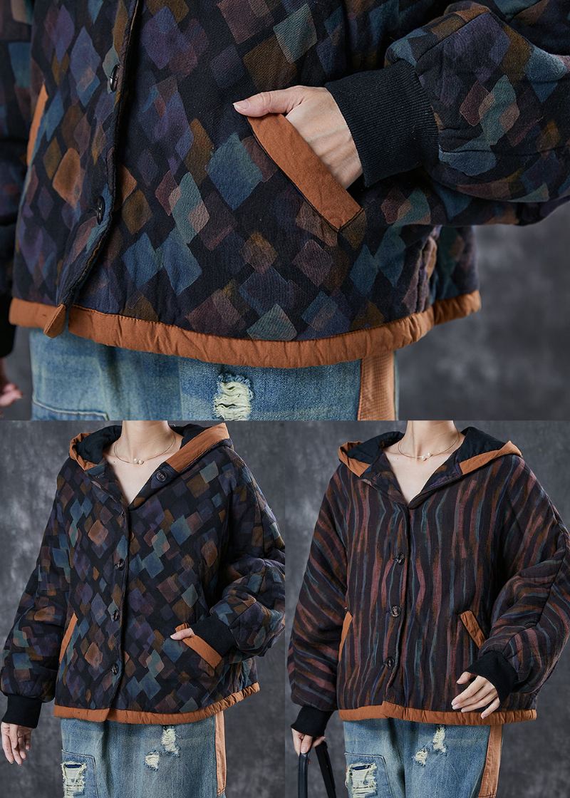 Plus Size Czarna Oversize'owa Kurtka Wiosenna W Paski Z Delikatnej Bawełny - Płaszcze zimowe damskie